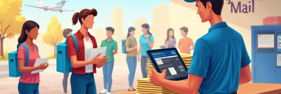 Ilustração do processo de envio de e-mails registrados na prática em um dia ensolarado.