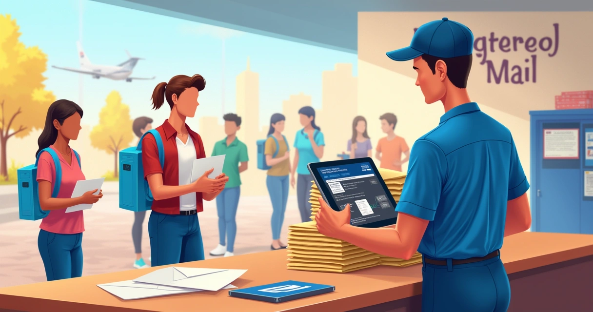 Ilustração do processo de envio de e-mails registrados na prática em um dia ensolarado.