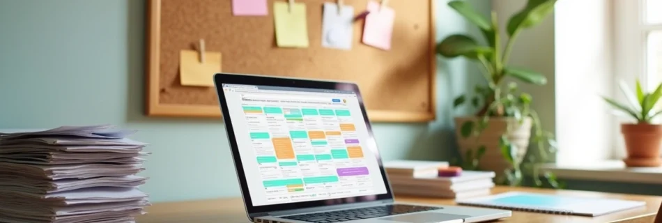 Escritório em casa com mesa organizada, cartas, e plantas, criando um ambiente acolhedor e produtivo.